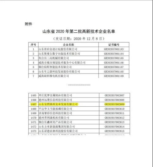 安然公司再次通过国家高新技术企业认定